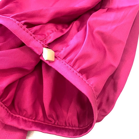 Mac Duggal Satin High Neck Puff Shoulder Midi Dress Fuchsia 26927 Size 14 - Picture 5 of 9